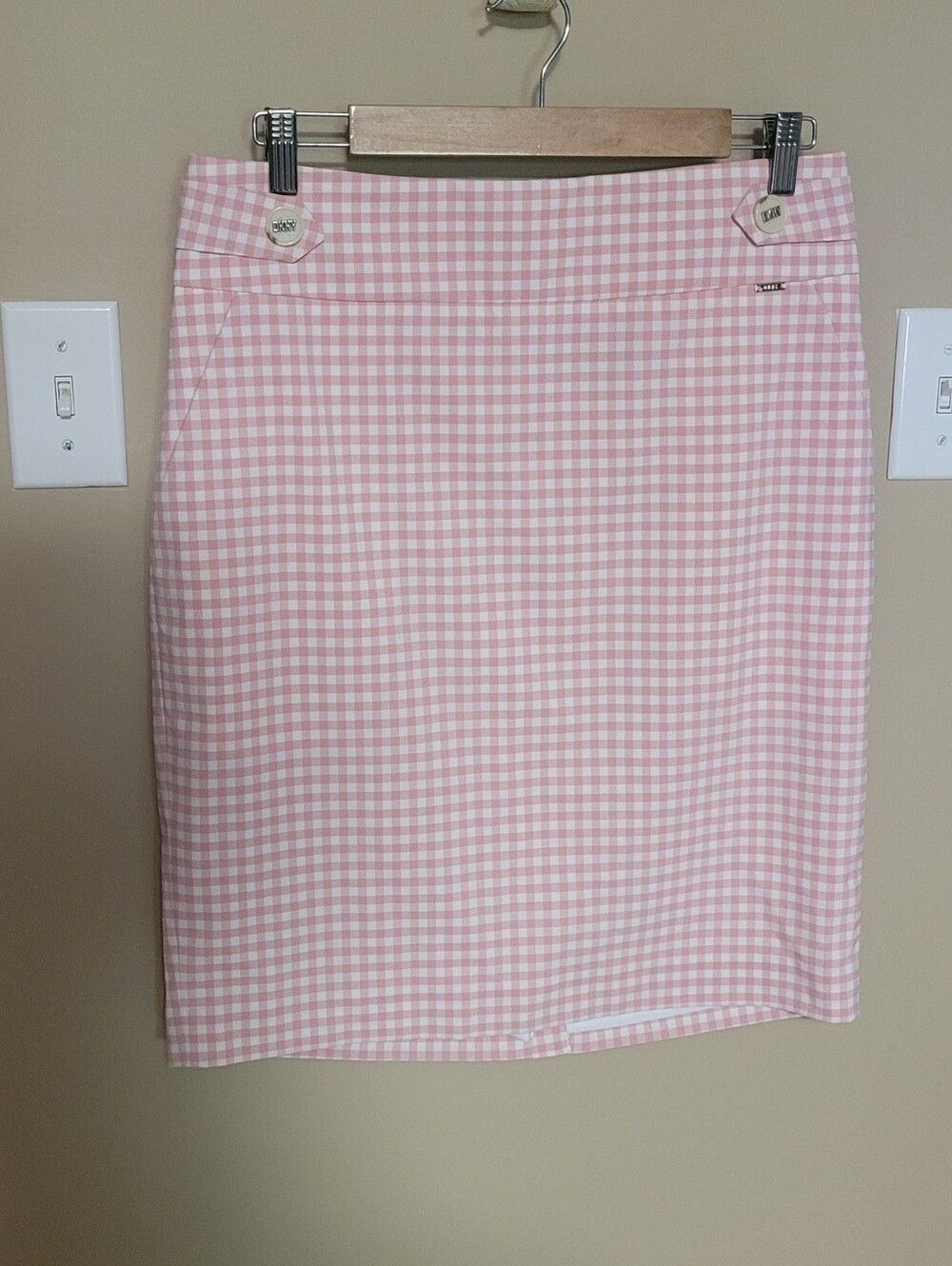 DKNY Pink Gingham Pencil Skirt